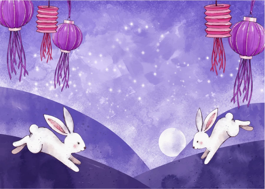 八月十五中秋节玉兔嫦娥月饼节气节日插画海报模板AI矢量设计素材【209】